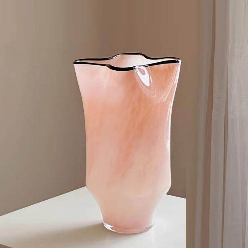 北欧温柔玉粉色黑边皱褶新中式手工琉璃玻璃花瓶客厅玄关插花器,清洗/食品/商业设备,风口/风叶/风机配件,淘宝优惠券,粉丝福利购,淘宝优惠卷