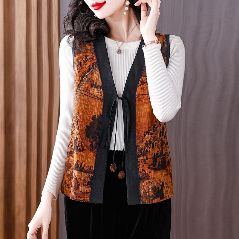 现货速发香云纱新中式马甲上衣高端中国风无袖外套v领马夹背心外