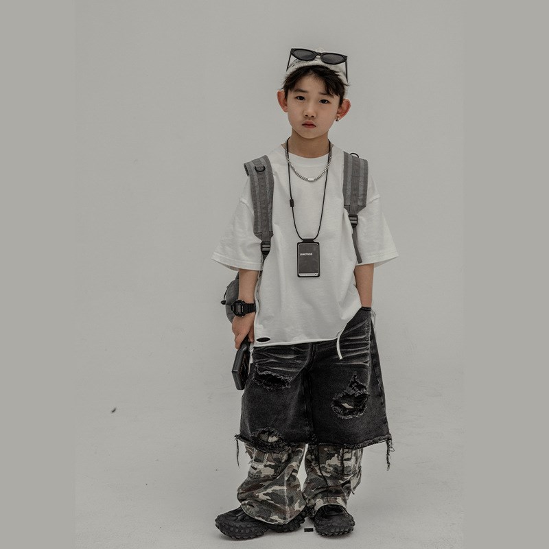 现货速发少儿hiphop街舞走秀爵士舞架子鼓潮服男孩孩T恤演出服套