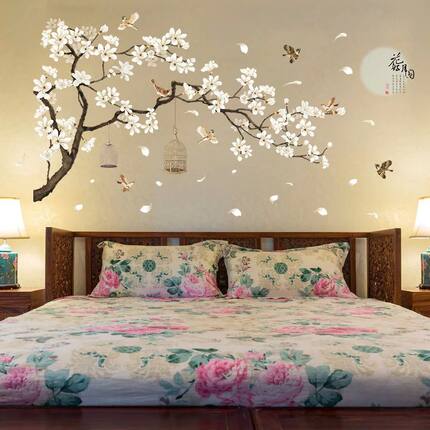 187*128cm Big Size Tree Wall Stickers Birds Flower Home Deco