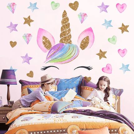 Diy Gold Unicorn Wall Sticker for Children's Room Cartoon De