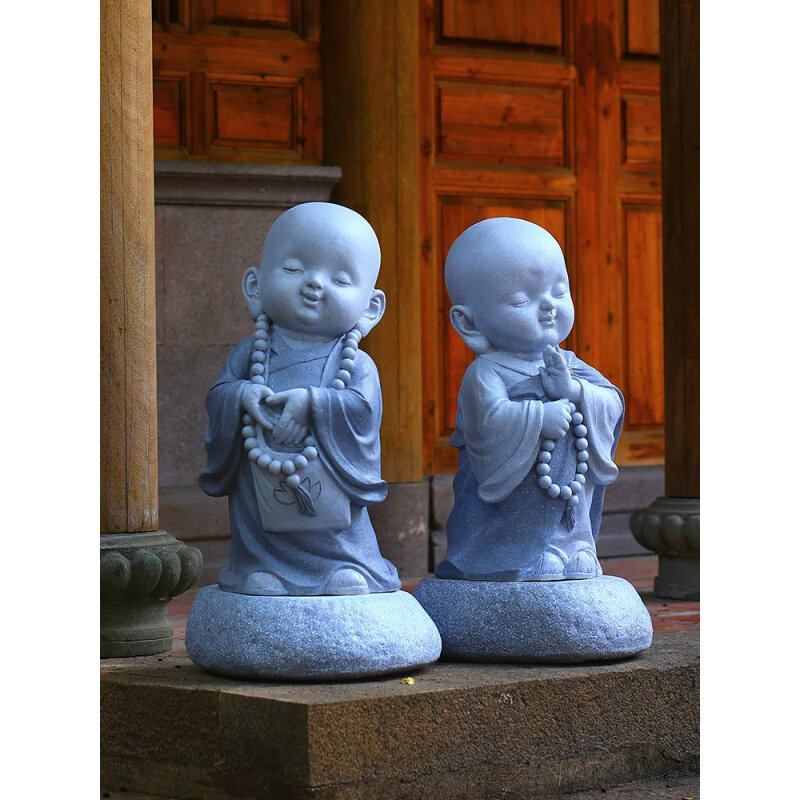 庭院枯山水禅意装饰小和尚沙弥大号摆件寺庙佛堂石雕比丘小师父像