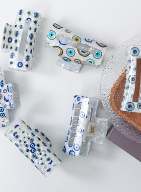 8cm恶魔之眼印花抓夹发夹 幸运蓝眼睛盘发大号鲨鱼夹发饰Hairclip