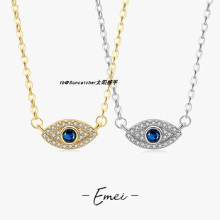 恶魔之眼镂空锆石水滴形短款 蓝眼睛吊坠项链 锁骨链 Eye Evil