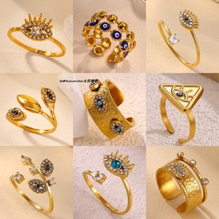 蓝眼睛活口戒子饰品 Eye Ring Evil 恶魔之眼不锈钢开口戒指