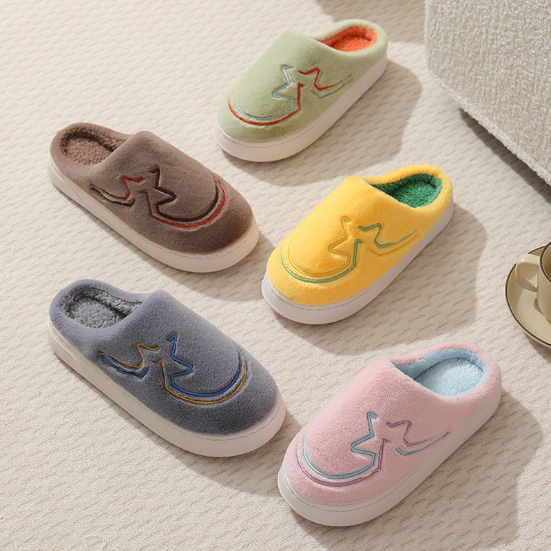 秋冬季棉拖鞋女厚底保暖可爱毛绒棉布拖鞋男情侣室内家居家用防滑