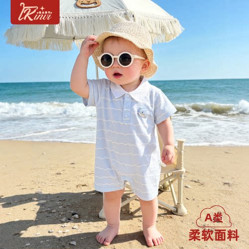 洋气小月龄宝宝外出短袖英伦学院婴儿夏季polo衫北欧风连体ins风