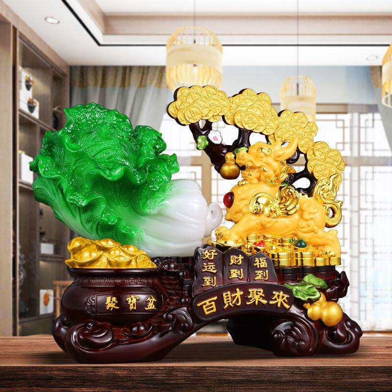 百财聚来貔貅玉白菜聚宝盆摆件猫开业摆件收银台酒柜玄关摆件