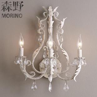 复古做旧铁艺水晶壁灯客厅餐厅卧室走 乡村法式 森野照明 创意美式