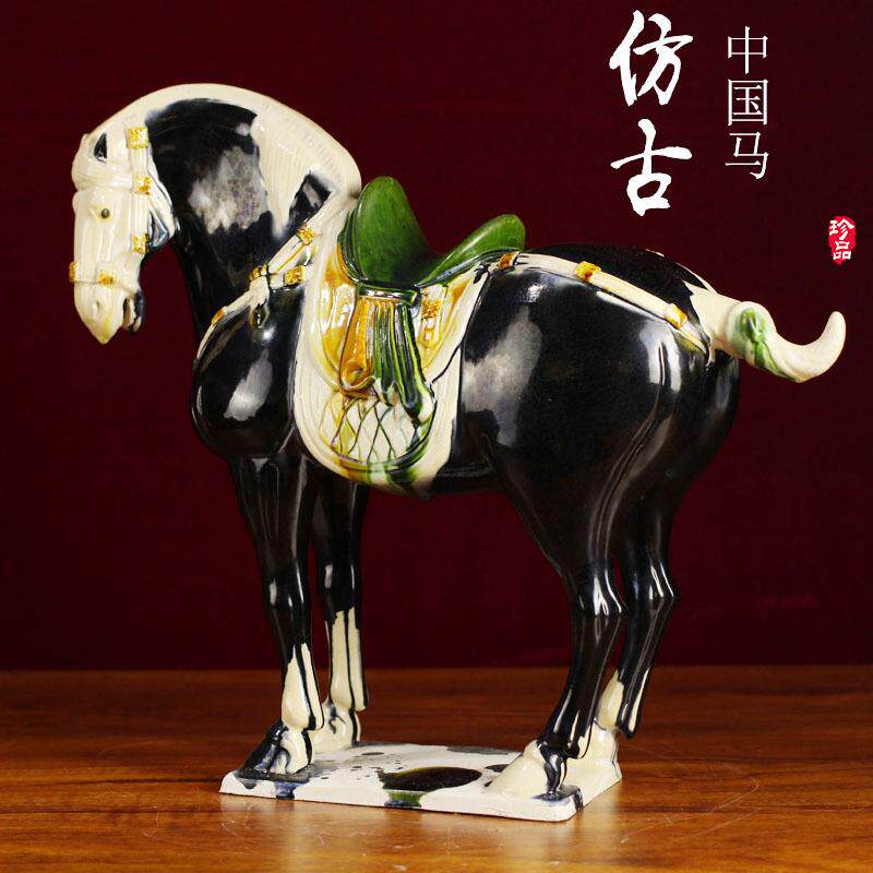 唐三彩马陶瓷仿古中国马驼摆件中式家居装饰品客厅隔断酒柜摆设