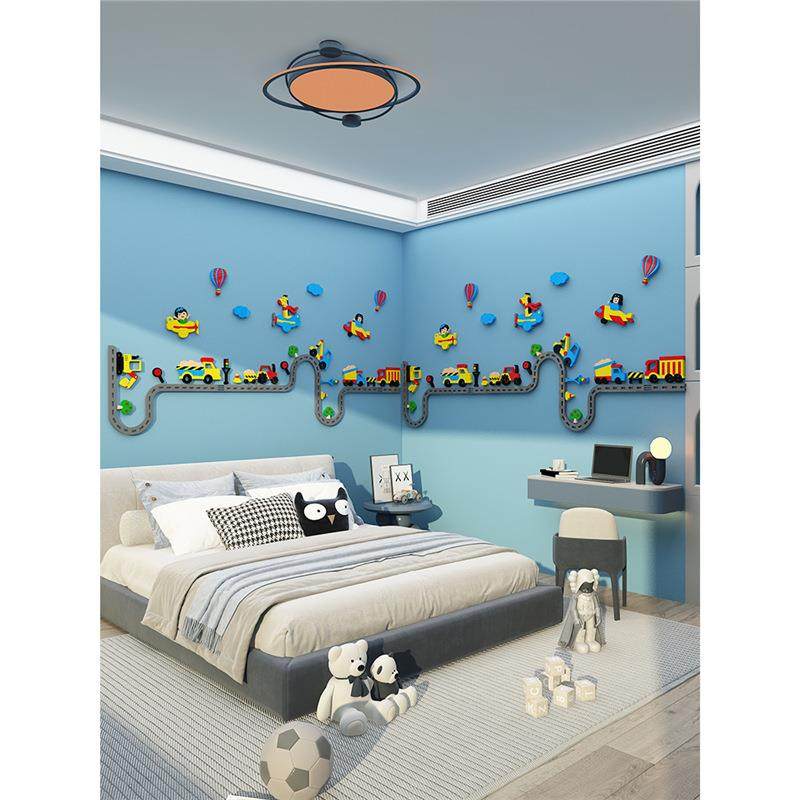 儿童房间布置装饰画蒙氏男孩卧室墙面床头背景贴壁纸改造小物摆件