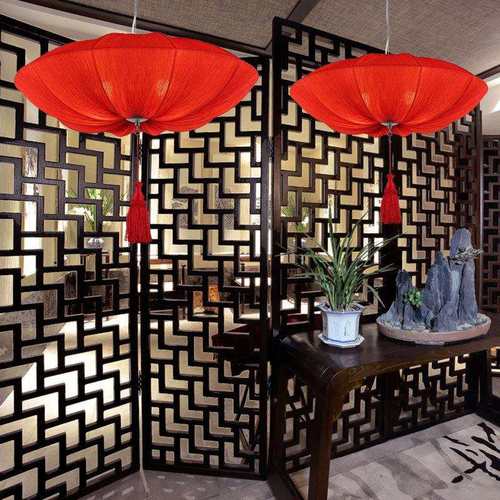 新中式吊灯中国风餐厅客厅饭店茶楼仿古吊灯具创意火锅店布艺灯笼