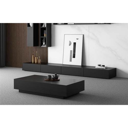 意式极简现代电视柜黑色木质家具家用小户型茶几电视柜落地柜组合