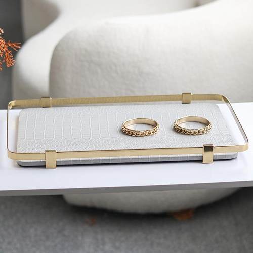 现代轻奢摆件意式皮革金属高档环形托盘摆设样板房售楼处客厅饰品