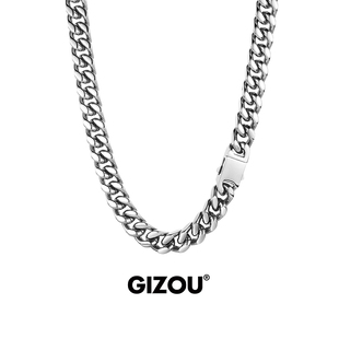 GIZOU逆爱池骋同款 痞帅百搭高级感卫衣链钛钢不掉色 古巴项链男款