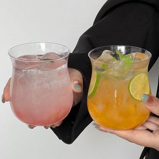 型杯牛奶喝水杯子饮品杯郁金香复古ins风造拿铁咖啡玻璃杯家用女