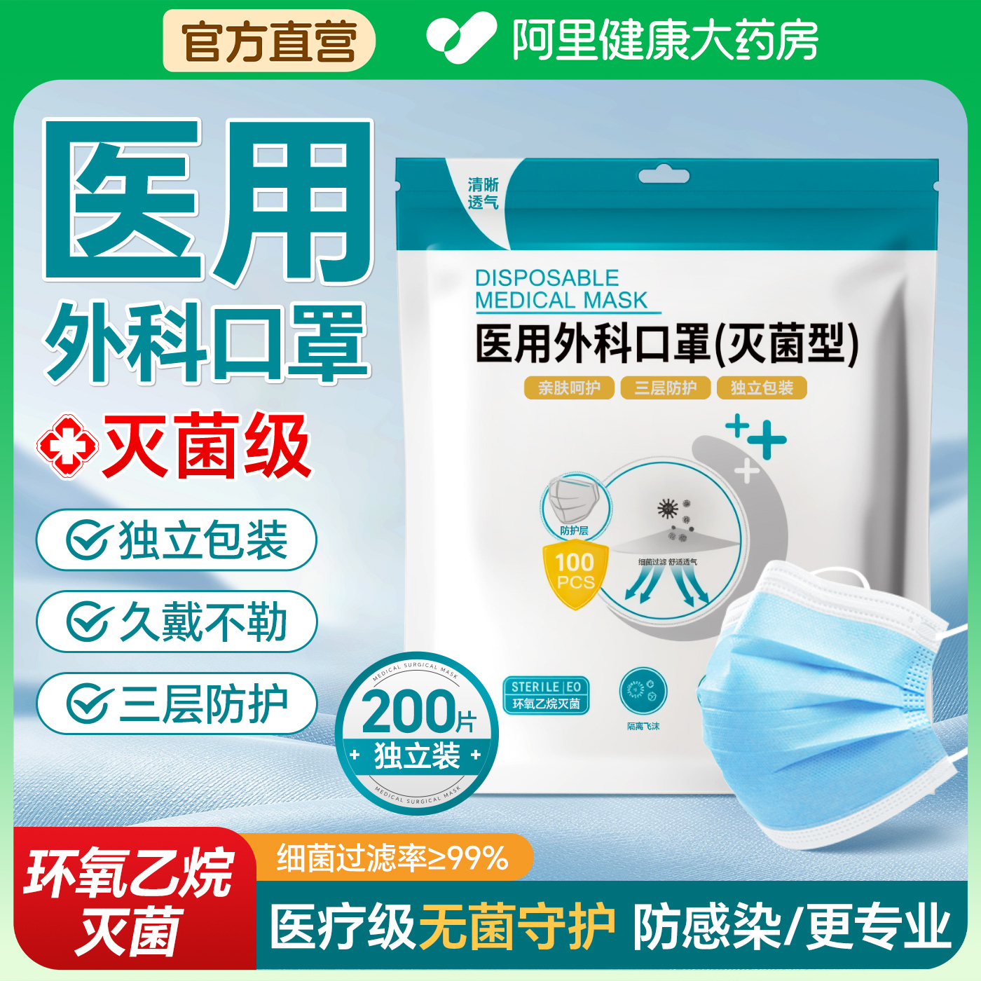 口罩医用外科灭菌级单独立包装一次性医疗成人正品官方旗舰店白色