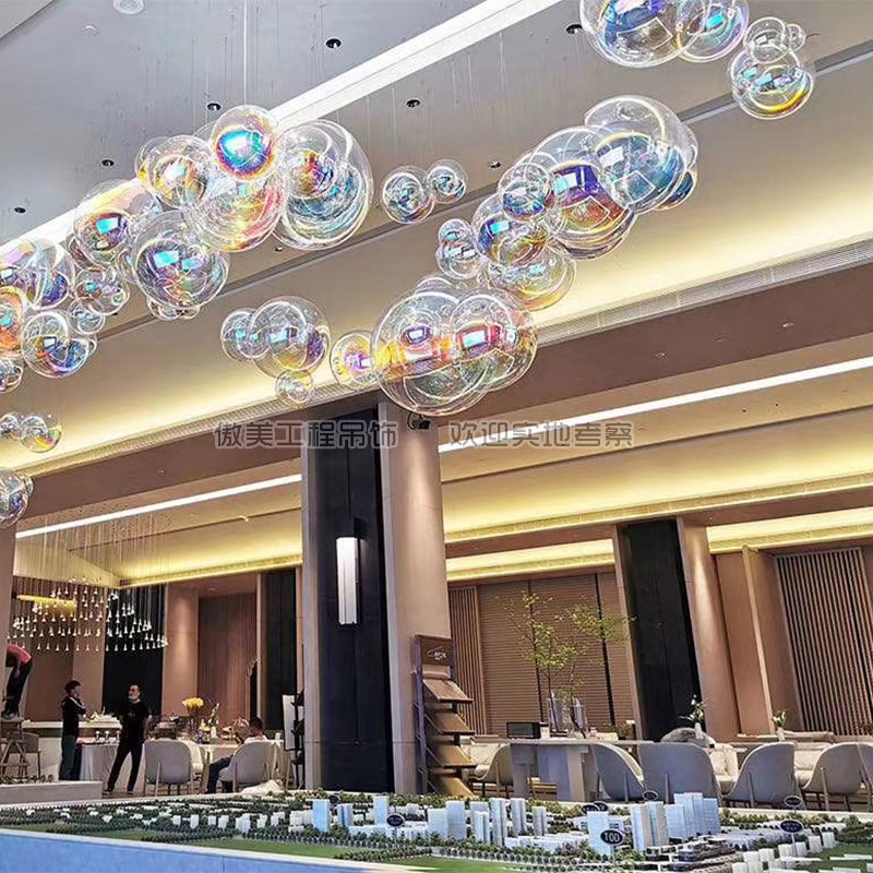 傲美彩色玻璃球吊饰售楼部沙盘酒店大堂空中装置艺术创意挂件定制