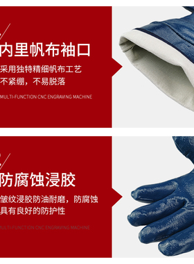 登升一把手N718全浸耐油手套.劳保耐油酸碱耐磨手套丁腈浸胶手套