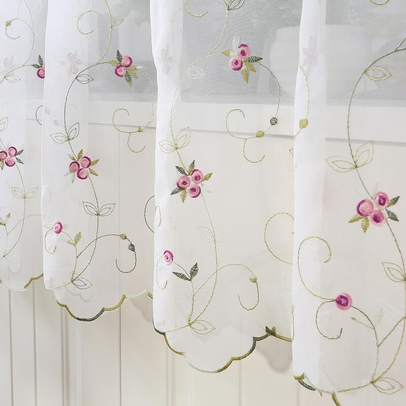 门半帘卧室绣花纱帘幔头客厅蕾丝防尘窗帘半帘镂空白色刺绣玫瑰