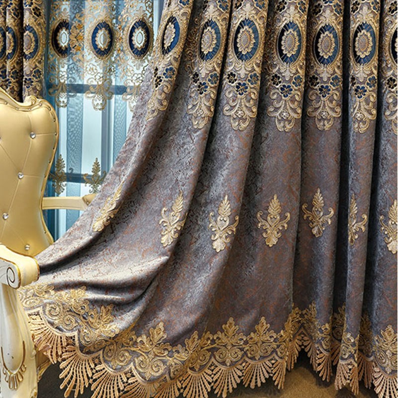 高档定制欧式绣花窗帘成品雪尼尔高遮光客厅卧室阳台飘窗落地新款