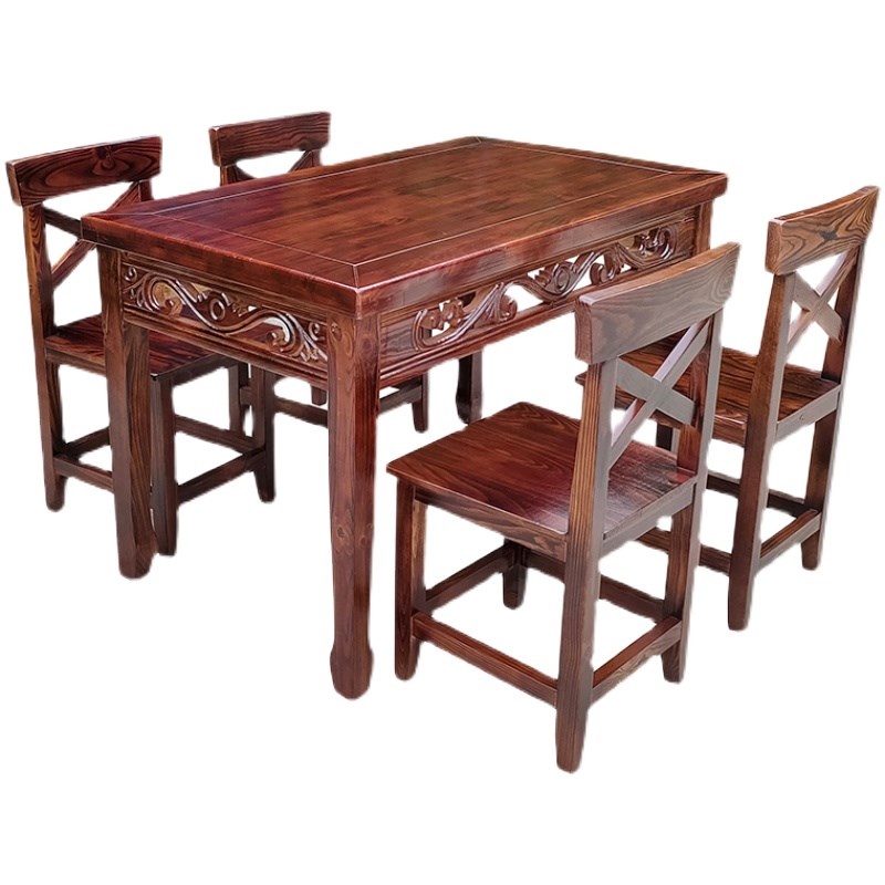 实木仿古雕花中式桌椅饭店农面馆商用八仙古典餐桌经济型组合