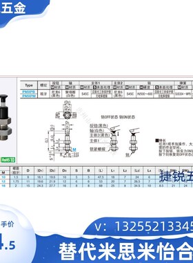 旋钮柱塞 顶出式MISUMI米思米  PMXPB/PMXPMQ   10/12/16