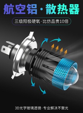 摩托车电动车踏板车激n光改装大灯led灯泡超亮两爪三爪H4透镜大灯