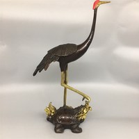 中式銅仙鶴龜鶴延年單鶴踩龜長壽龜鶴家居裝飾擺件Y禮品銅鶴龜