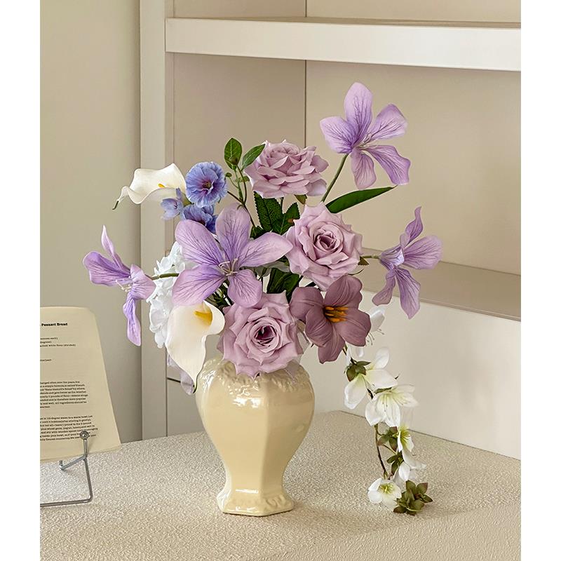 法式覆古花桌束色紫彷真花C1197假花厅插花瓶花艺轻客奢高端餐装