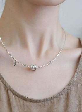 925感银古新中式护身符桶珠项炼锁骨炼项圈ZTV轻奢简管覆约高级小