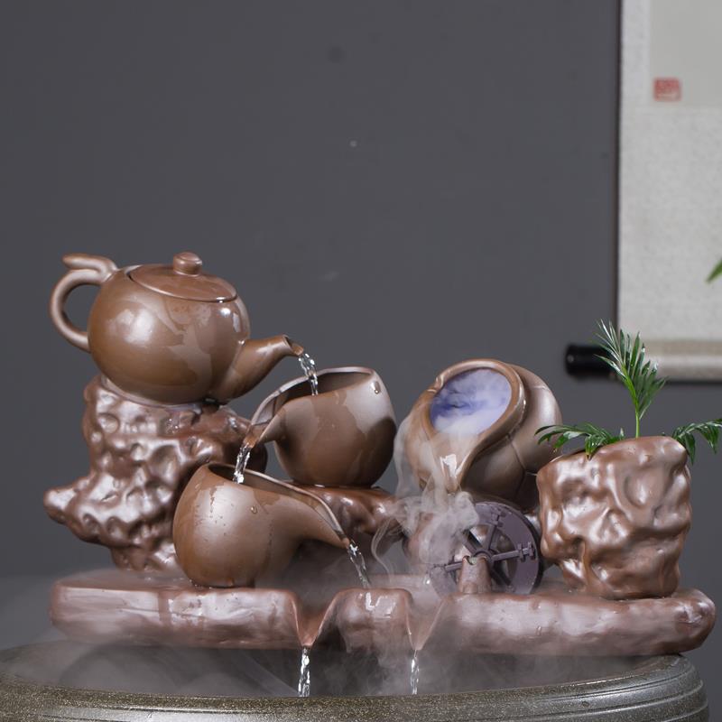 创意景流陶瓷招财摆件室循环水WTC内水观鱼缸增氧过滤器家用流水