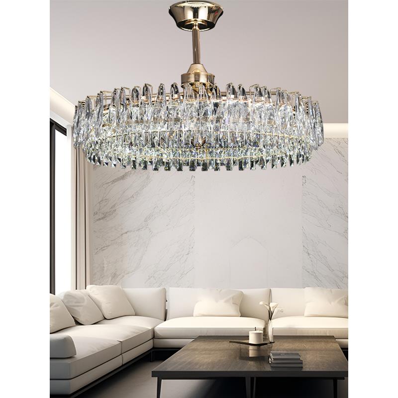 全新三层晶原水装扇水晶餐厅NWO风吊灯客厅风扇灯智能语全铜电音