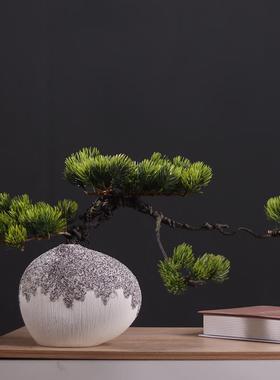 餐新中式禅陶瓷拉丝瓶花艺意仿真枯枝摆件客厅软装插花桌HY0711花