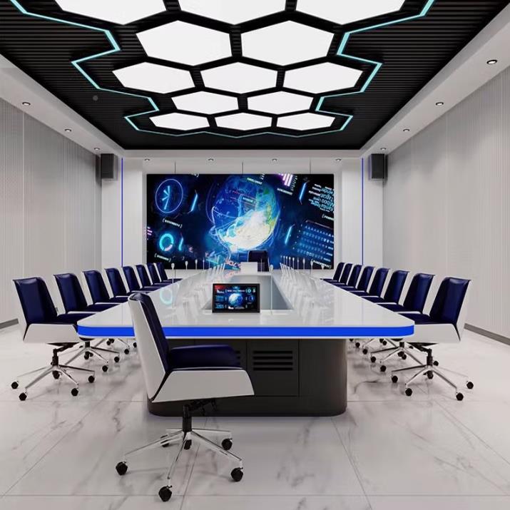 代现科技感无纸化屏会议桌长桌智能中控升降器示大型多人会OTB议