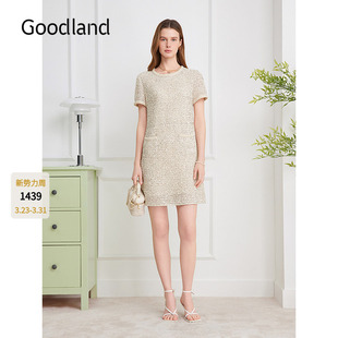 法式 新款 优雅定制珠片连衣裙LC36205350 2026夏季 Goodland美地女装