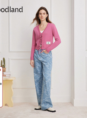 Goodland美地粉紫色系带v领针织开衫女2026春新款LC36106080