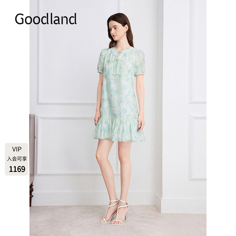 Goodland美地法式碎花连衣裙女夏季2026新款花边娃娃裙LC36205750
