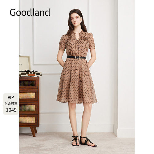 Goodland美地复古猫咪印花法式连衣裙女夏季2026新款LC36205520