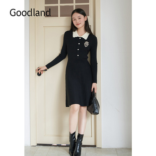 Goodland美地羊毛混纺娃娃领收腰针织连衣裙秋冬季 LC34506397