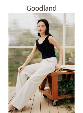 【柔滑天丝】Goodland美地2024夏季新款钉珠莱赛尔白色牛仔裤