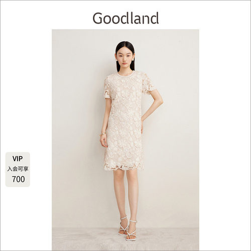 Goodland美地优雅镂空蕾丝连衣裙女夏季法式气质短裙LC34205760