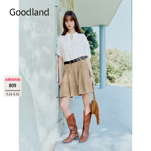 Goodland美地复古工装风全棉A字半身裙2026夏季新款LC36250200