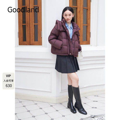 Goodland美地2024年冬季新款立领连帽空气感短款羽绒服
