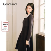 娃娃领收腰a字针织连衣裙秋冬季 Goodland美地女装 法式 LC34506067