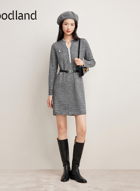 Goodland美地女装2024年冬新款羊毛混纺休闲风针织连衣裙短款