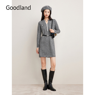 羊毛混纺休闲风针织连衣裙短款 Goodland美地女装 2024年冬新款