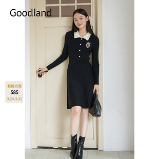 Goodland美地羊毛混纺娃娃领收腰针织连衣裙秋冬季 LC34506397