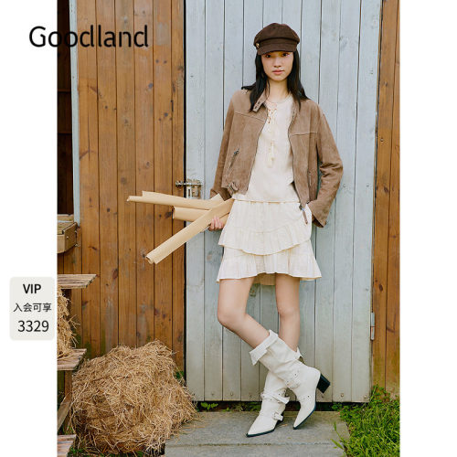 Goodland美地2026秋季新款羊皮革短款立领机车皮衣外套LC36309020