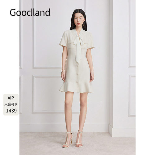 Goodland美地法式飘带短袖小香风连衣裙女夏季2026新款LC36205460
